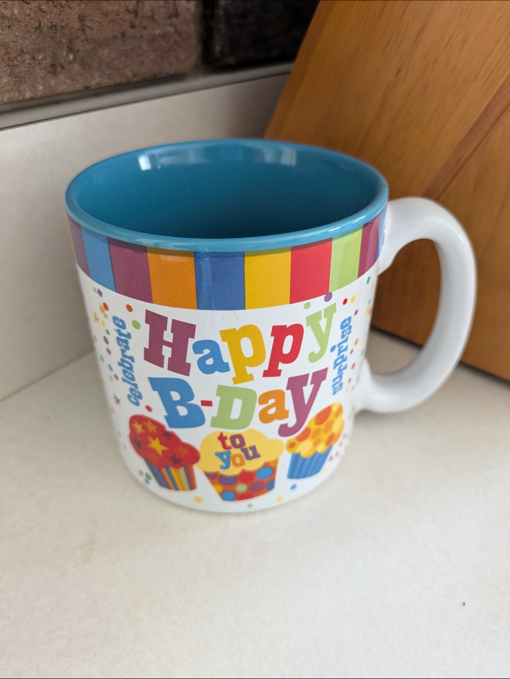 Happy B-Day Colorful Ceramic Mug - Blue Interior